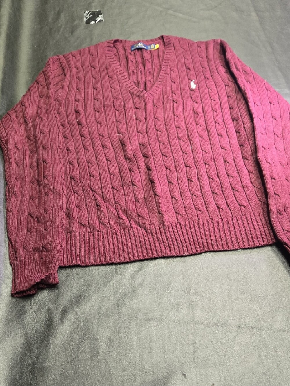 Polo by Ralph Lauren Womans Cable V-Neck Sweater - Wine